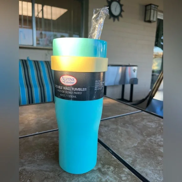 Alpine Cuisine Double Wall Tumbler with handle and metal straw. 400 oz. BPA free - Picture 2 of 9